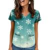 Women's V-neck Christmas Print Short-sleeved Pocket Side Slit Uniform Top