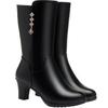 Women's Winter Long Boots Soft Leather Female Mid-Calf Boots Warm High-heeled Fur Shoes Women Trend Riding Boots Women