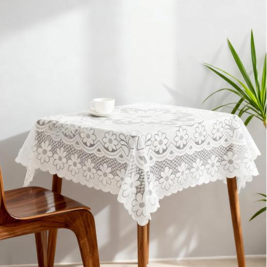 Small Square Lace Tablecloth 35''×35'' White Lace Tablecloth Crochet Laces Table Cloth Vintage Embroidered Side Table Cover for Round Coffee Tables
