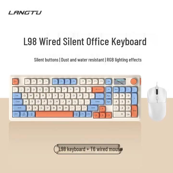 L98 Silent Wired Keyboard & Mouse Set - Stylish RGB Design for Girls, Office, and Gaming Use