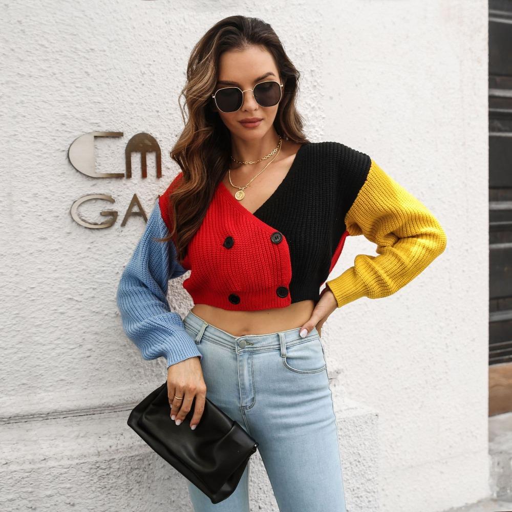 GMXIA Women's Fashion Casual Autumn Winter Long Sleeve V-Neck Loose Sweaters