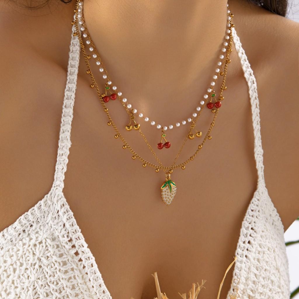 Fruitinspired Stainless Steel Necklace Collection With Multilayer Chains For Summer Fashion Accessories