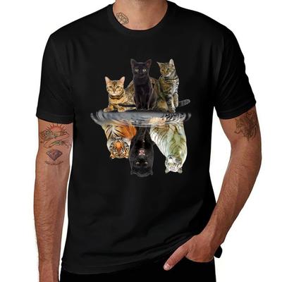 Кошки Отражение Друг Любители Кошек Вырез Тигр Футболка Повседневная Базовая Уличный Стиль Футболка
