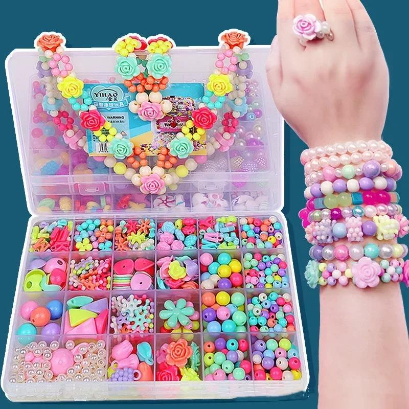 Toddlers DIY Beaded Craft Material Kit Necklace Bracelet Making Handmade Storage Box Educational Toy Gift For Baby Girl Children