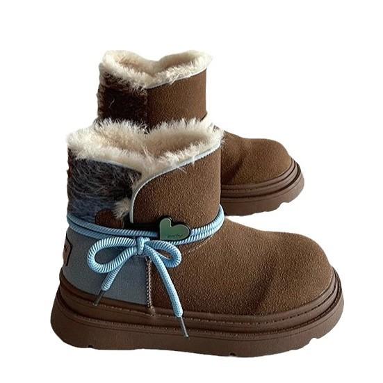 Mint chocolate retro snow boots children's 2025 autumn and winter new versatile velvet thickened sole thermal cotton shoes