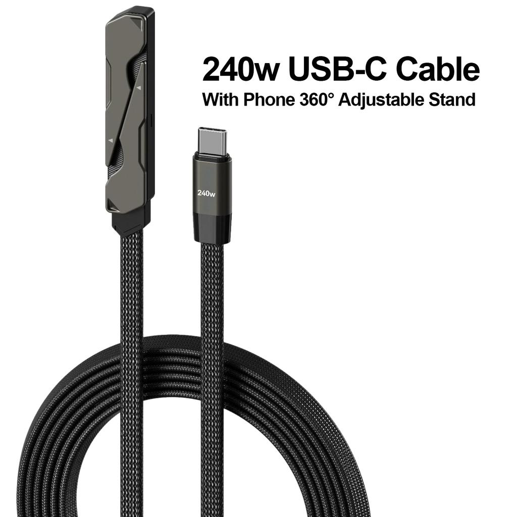 240W Invisible Holder Charger Cable Fast Charging Data Cable 2-in-1 Foldable Phone Holder Data Cable for iphone 17 For Android