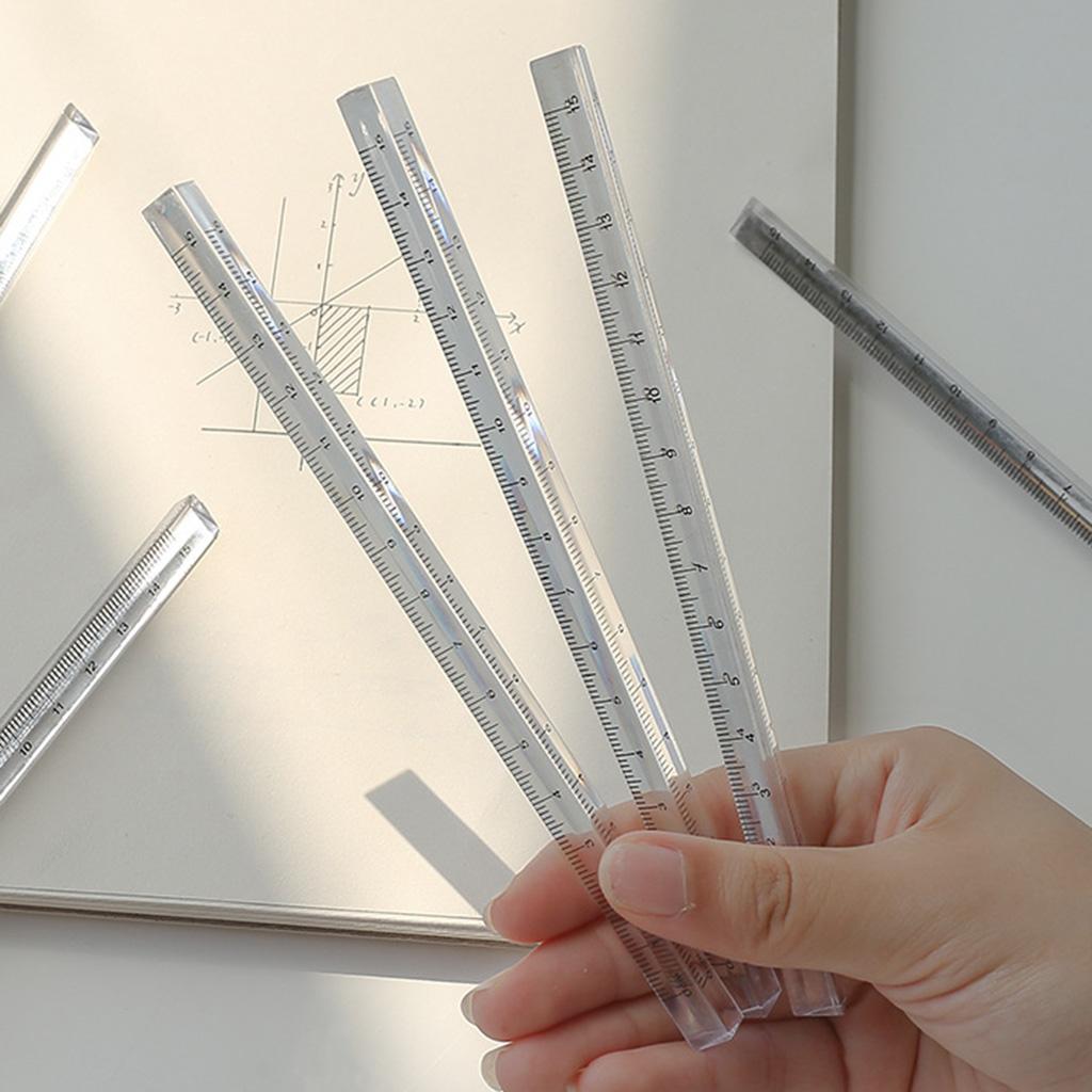 0-15cm Three-sided Straight Ruler Transparent Acrylic Ruler Math Drawing Tool for Engineer Artist Designer Architect