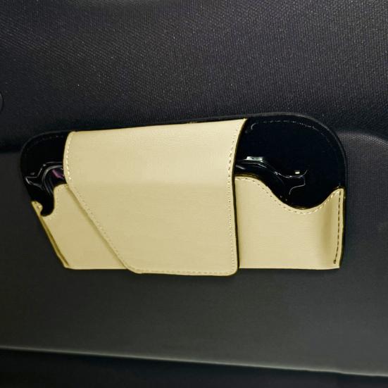 Sunglasses Holder for Car Sun Visor Soft Velvet Lined Sunglasses Case Anti-Scratch Leather Storage Box Space-Saving Car Accessory Organizer for