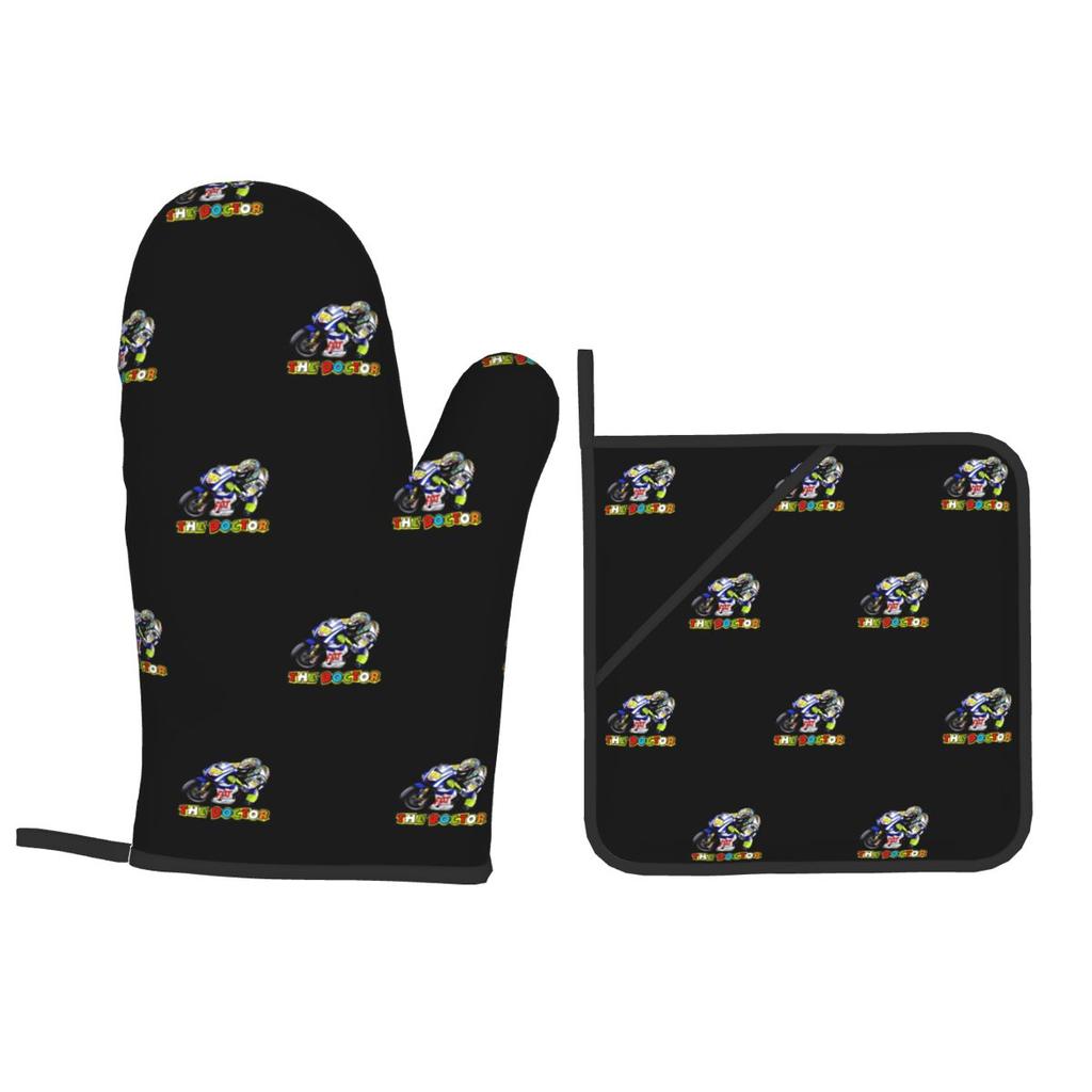 Valentino Rossi Oven Mitts and Pot Holder Sets of 2 for Baking Kitchen Cooking Grilling Resistant Non-Slip Gloves