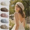 Solid Color Hollow Beret Hollow Knitted Pumpkin Hat Casual Painter Hat Versatile