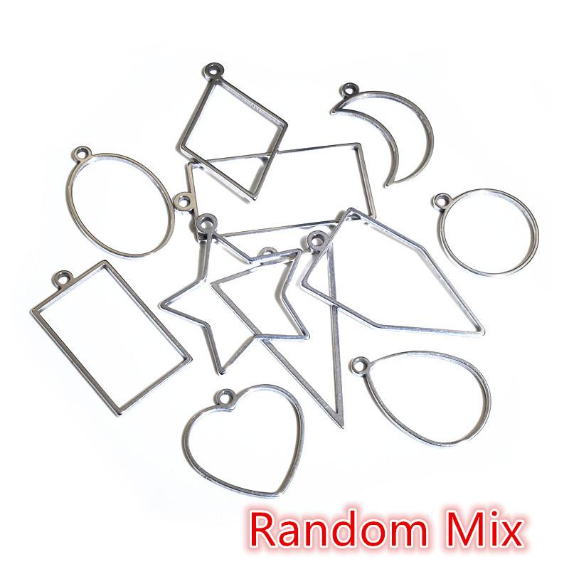10pcs Oval Round Heart Moon Geometric Shape Stainless Steel Frame Bezel Rings For DIY Neckalce Pendant Charms Jewelry Makings