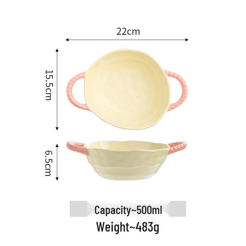 ZISIZ Ceramic Double-Handle Color-Block Bowl