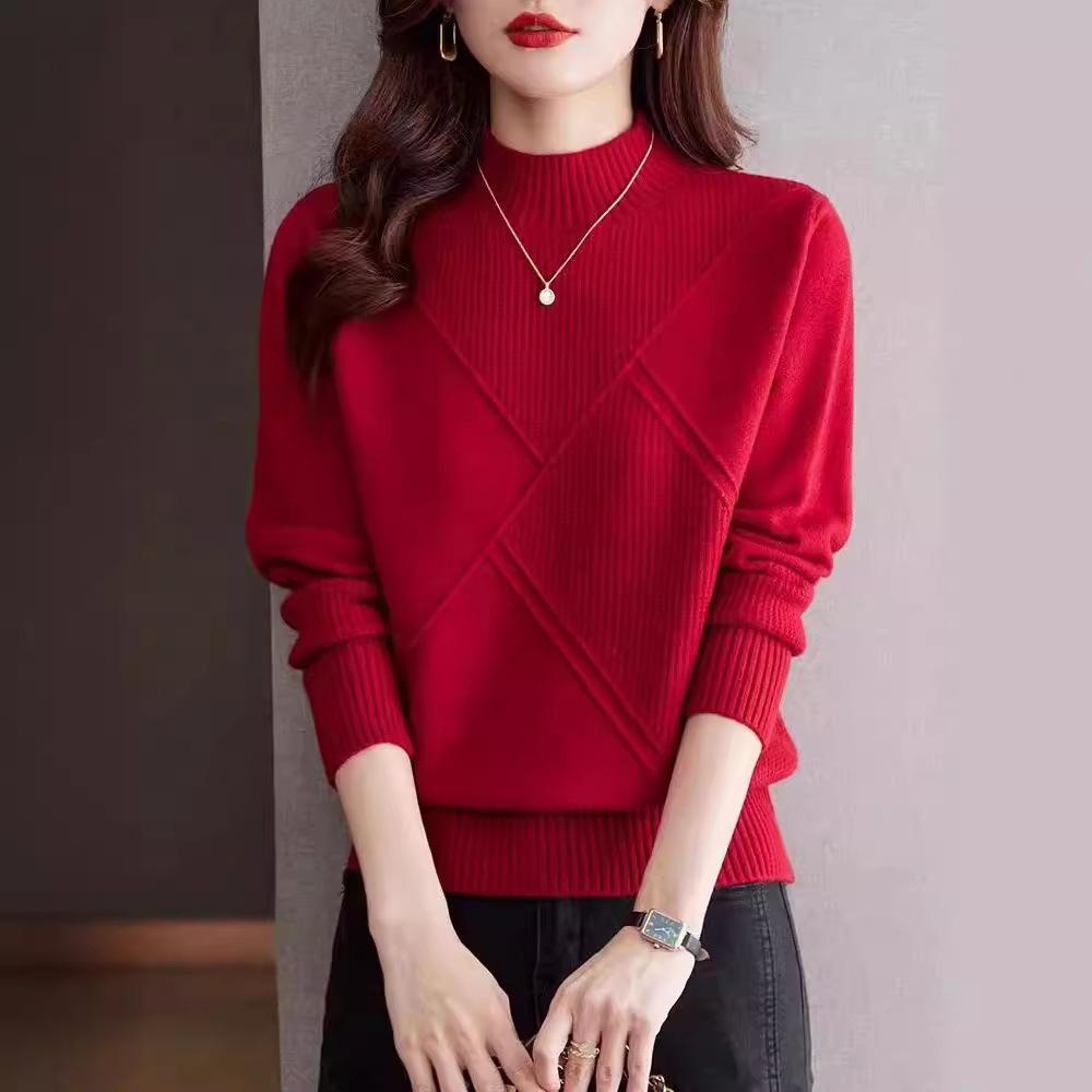 Women's Pullover Sweater Autumn and Winter Solid Color Knit Sweater Thickened Solid Color Sweater
