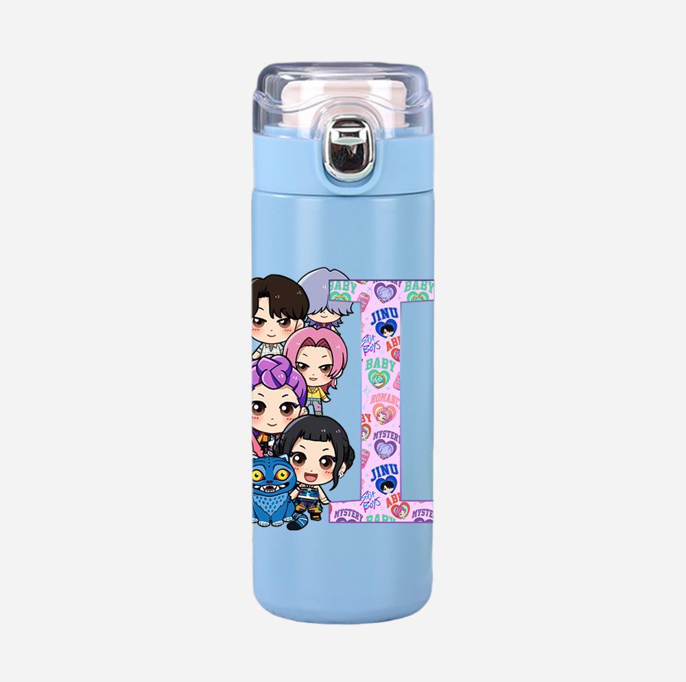 Anime K-Pop 26 English Letter Demon Hunters Printed 400Ml Water Bottle Thermos Cup Portable Stainless Steel Leak Proof Camping Water Cup Kid Gift