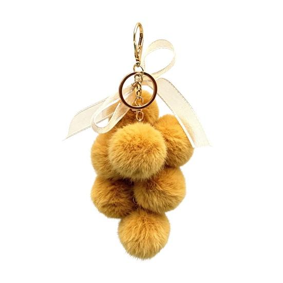 Plush Grape Decorative Pendant Keychain for Handbags, Fuzzy Cluster Bag Charm with Decoration Bow, Fluffy Ball Keyring Backpacks and Purses