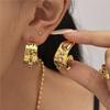 Multi Color Zircon Ring And Same Style Earrings In Stainless Steel 18k Gold Plated Wide Rings C Shape Stud Earring For Women