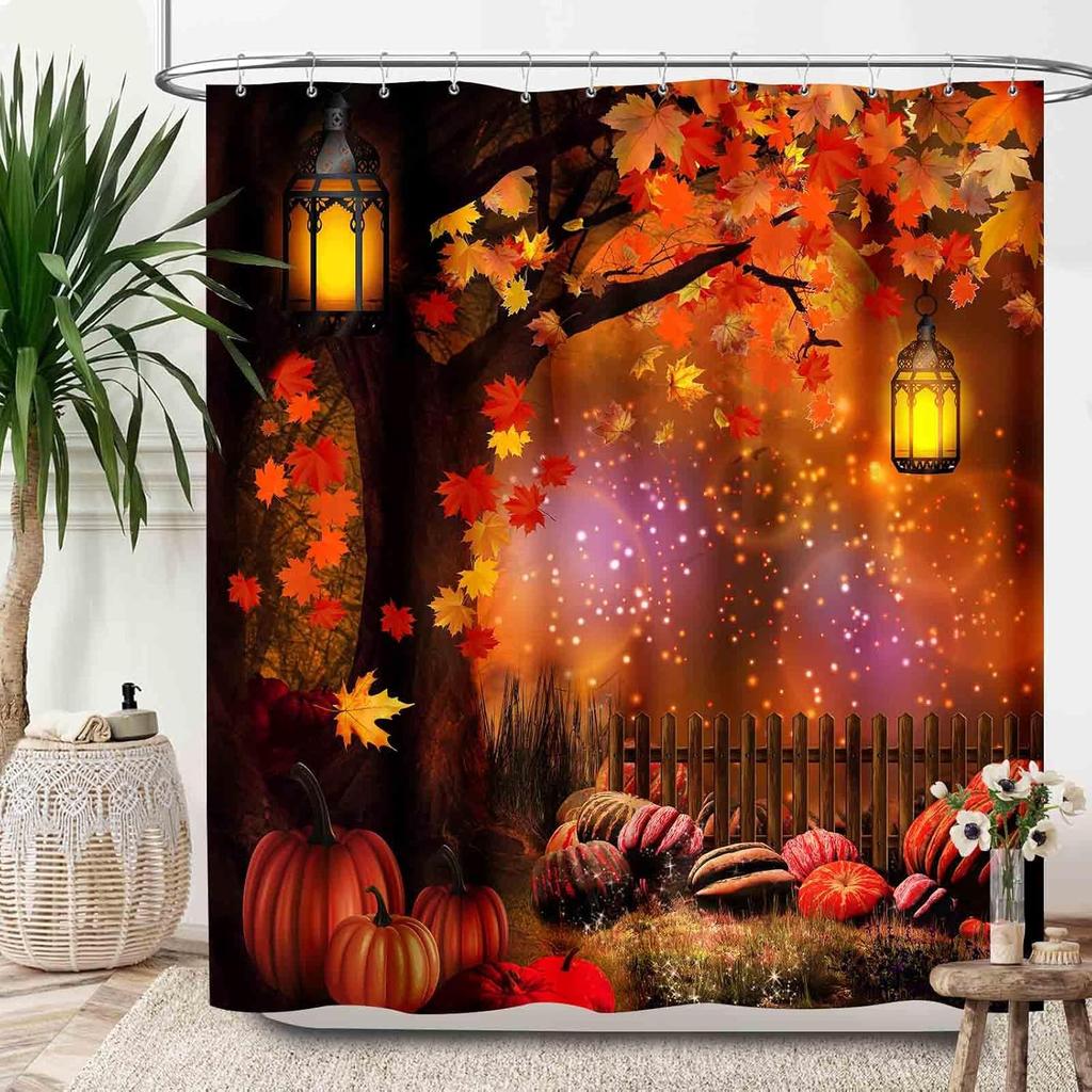 Christmas Shower Curtain,Winter Fireplace Xmas Trees Gifts Printed New Year Waterproof Fabric Bathroom Shower Curtain Set with