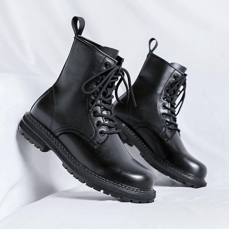 Martin boots men's spring and autumn British style thick-soled heightening boots black high-top tooling locomotive boots 6038-R