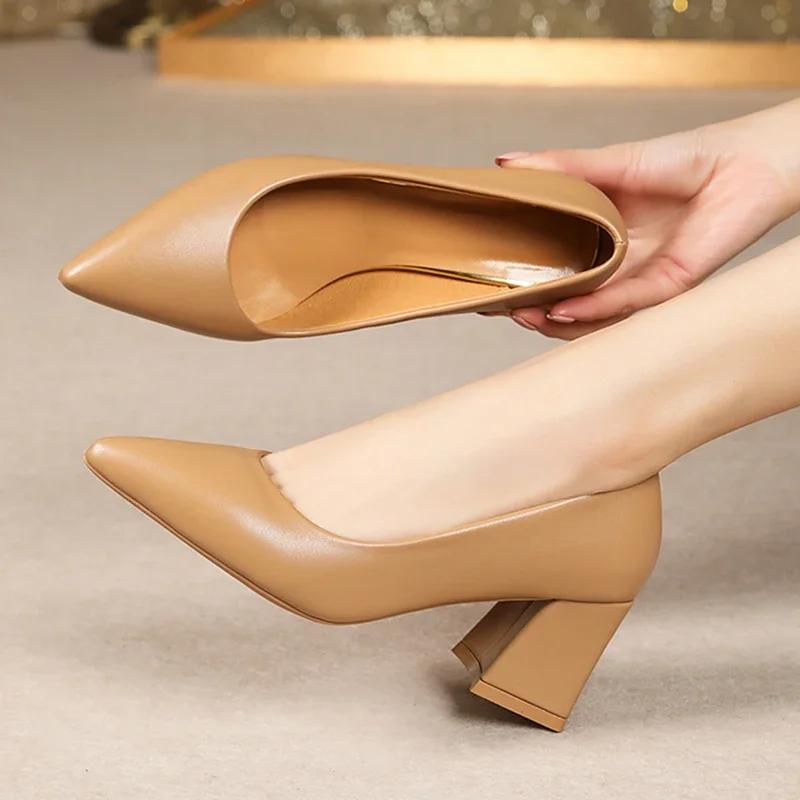 Fashion Zoki 2025 Thick Heels Basic Pumps for Women Solid Color Pointed Toe High Heel Office Shoes Woman Shallow Plus Size Pumps 35-42