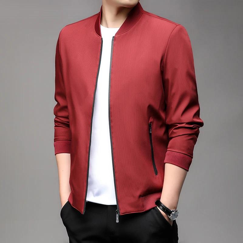 Spring Autumn Men's Baseball Collar Smart Casual Jacket Men Solid Striped Fashion Windproof Zippers Jackets Men Outerwear