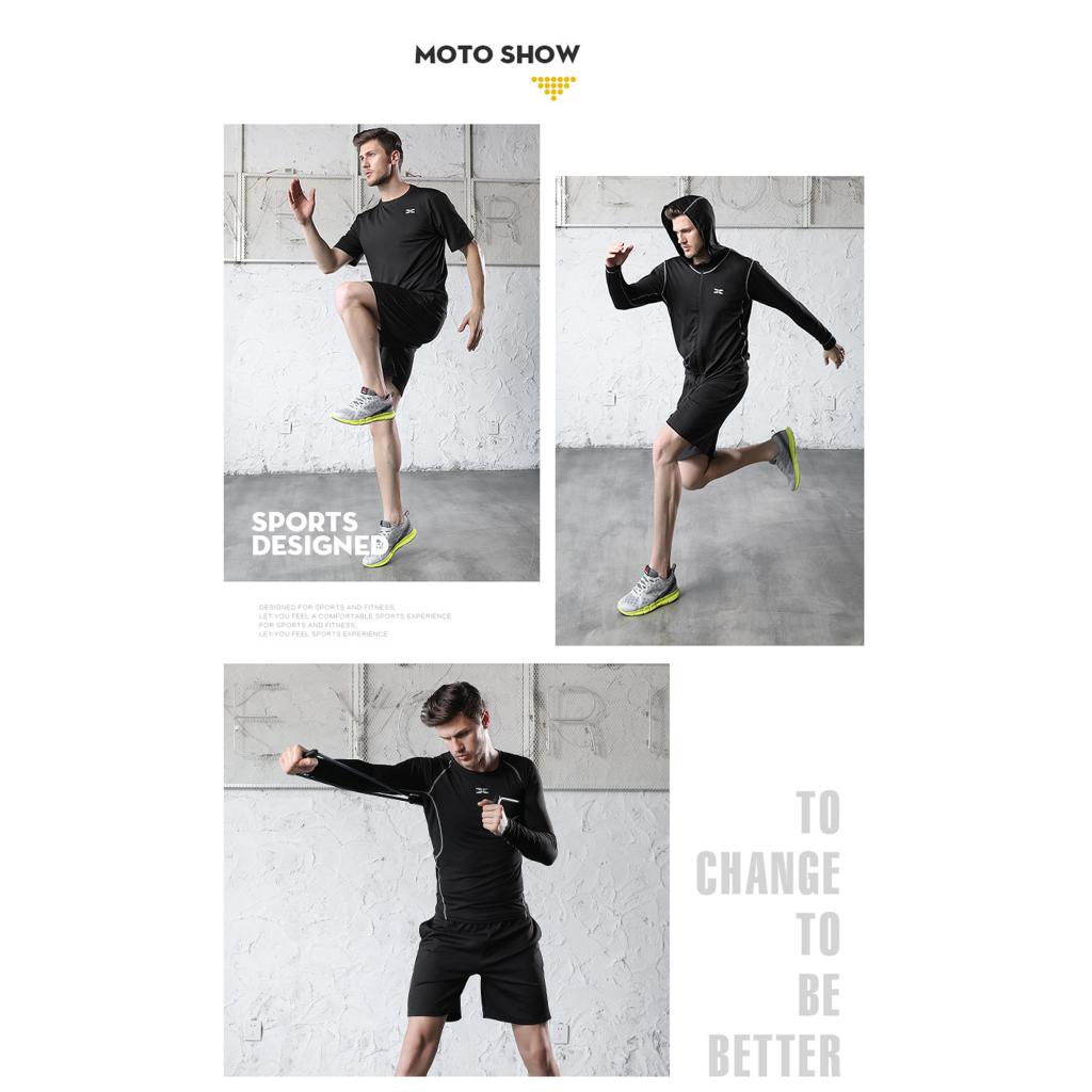 5 in 1 Mens Tracksuit Dance Gym Compression Football Jogging Sports Suit