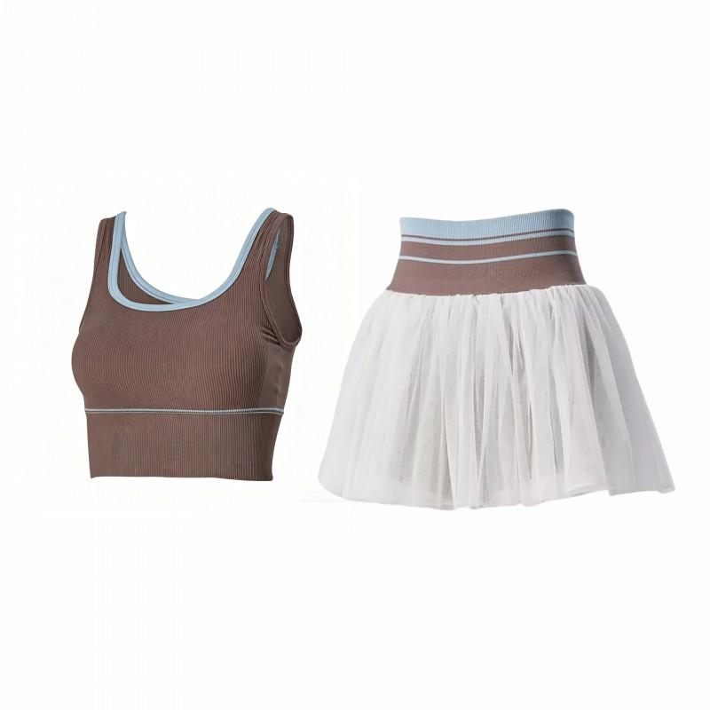 Womens Tennis Skort Set With Built-in Shorts Quick-Dry Breathable Compression Top Running Gym Yoga Sport