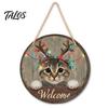 Rustic Farmhouse Ornament Wooden Christmas Welcome Sign, Animal Round Hanging Door Decor, Festive Wall Sign for Window Garden Holiday Decor