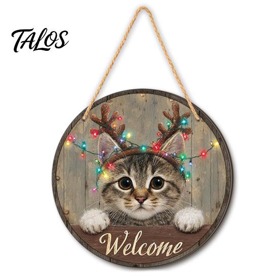 Rustic Farmhouse Ornament Wooden Christmas Welcome Sign, Animal Round Hanging Door Decor, Festive Wall Sign for Window Garden Holiday Decor