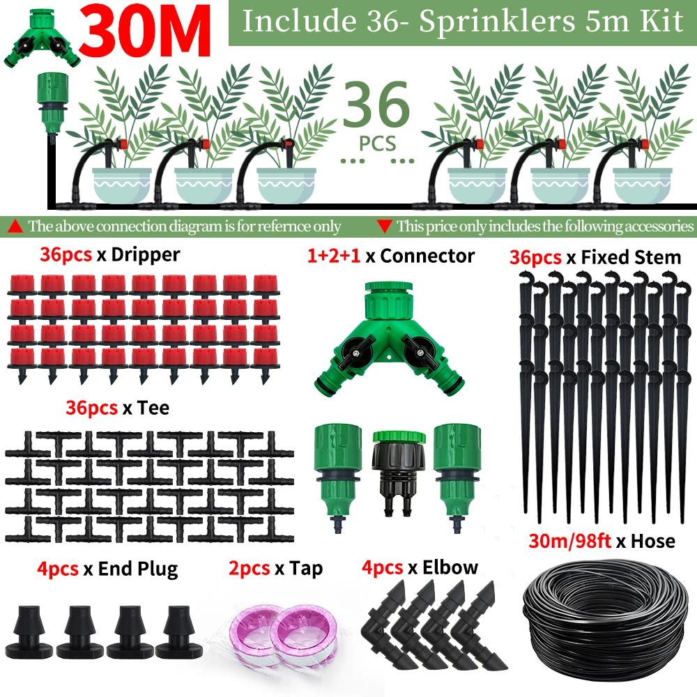 5-50M Drip Irrigation with 1/4" Nozzles for Flower, Automatic Garden Watering System Kit,Vegetable, Bonsai, Pot Plants & Lawn
