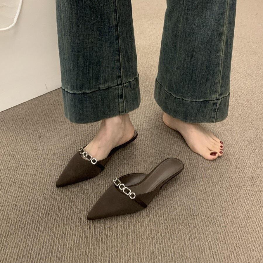 Temperament Fairy Style Bag Head Half Slippers Female Outside Wearing Lazy One Pedal Sandals Kitten and Beautiful Pointed Mueller Shoes