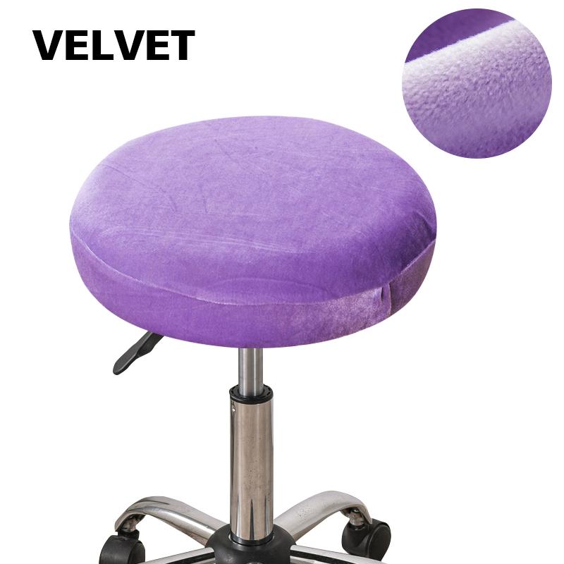 Velvet Round Stool Chair Cover Elastic Swivel Lifting Footstool Bar Chair Seat Cushion Cover Solid Color Dining Chair Protector