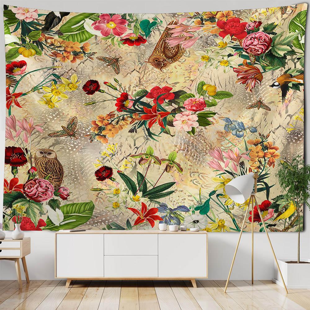 Plant And Flower Tapestry Wall Hanging Bohemian Retro Hippie Dormitory Bedroom Home Wall Decoration Outdoor Beach Mat Bed Sheets
