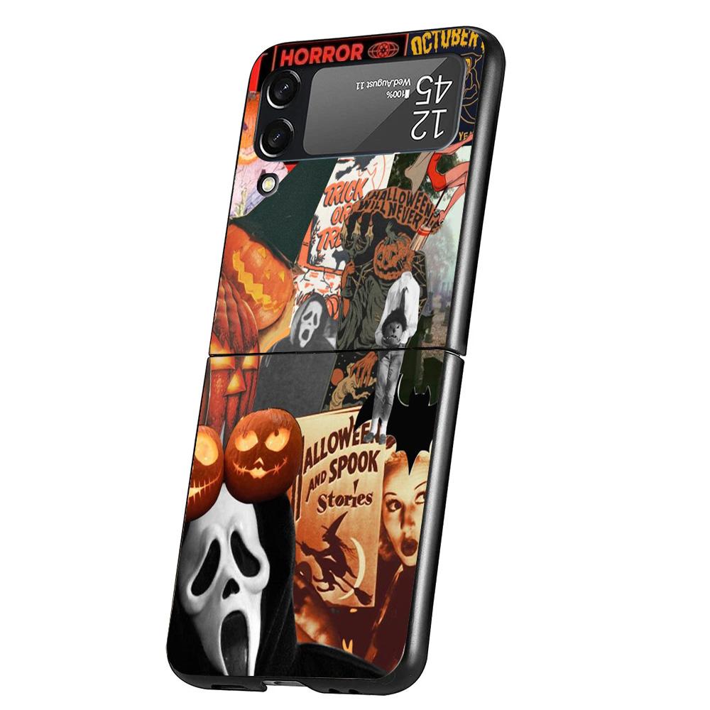 Halloween Fall Art Witch Cat Cover Phone Case For Samsung Galaxy Z Flip 7 6 5 4 3 5G Flip7 Flip6 Flip5 Flip4 Flip3 Black Fundas