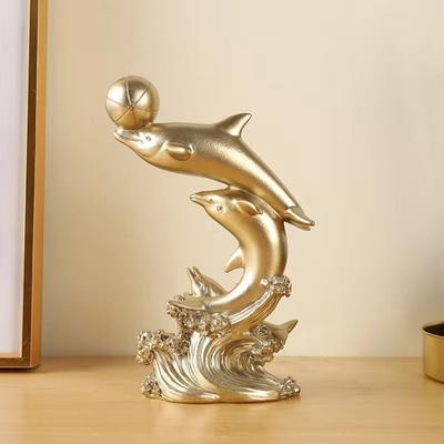 Handicrafts Resin Golden Dolphin Ornaments Decorative Mini Dolphin Statue Light Luxury Sea Animal Sculpture Office Desktop
