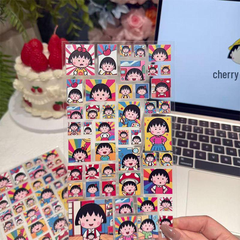 Chibi Maruko Painting Edition Embossed Sticker - DIY Journal Decorative