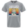 I Like Cats And Coffee Street Funny T-Shirt For Men Fashion Casual Loose Cotton Clothing Crewneck Breathable Tshirt Hip Hop Tees