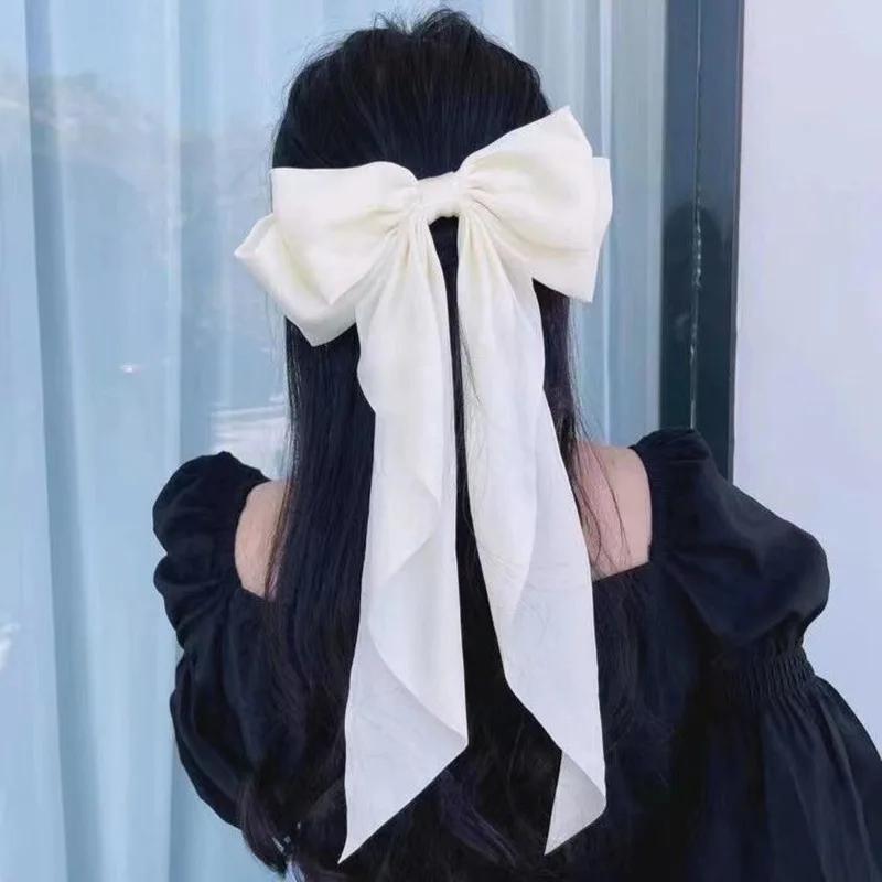 New Women Large Bow Hairpin Summer Chiffon Big Bowknot Stain Bow Barrettes Women Solid Color Ponytail Clip Hair Accessories
