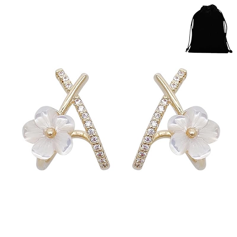 

Zoomers earrings cherry blossoms flower motif ladies gold zirconia hoop silver 925 simple minimal wedding cute South Korea gift present feminine