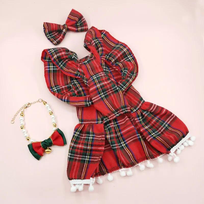Gonna con cinturino per cani di Natale Gonna per abbigliamento autunnale/invernale per cani Gonna per abbigliamento per gatti Abbigliamento a quadri natalizi Vestiti per cani di piccola taglia