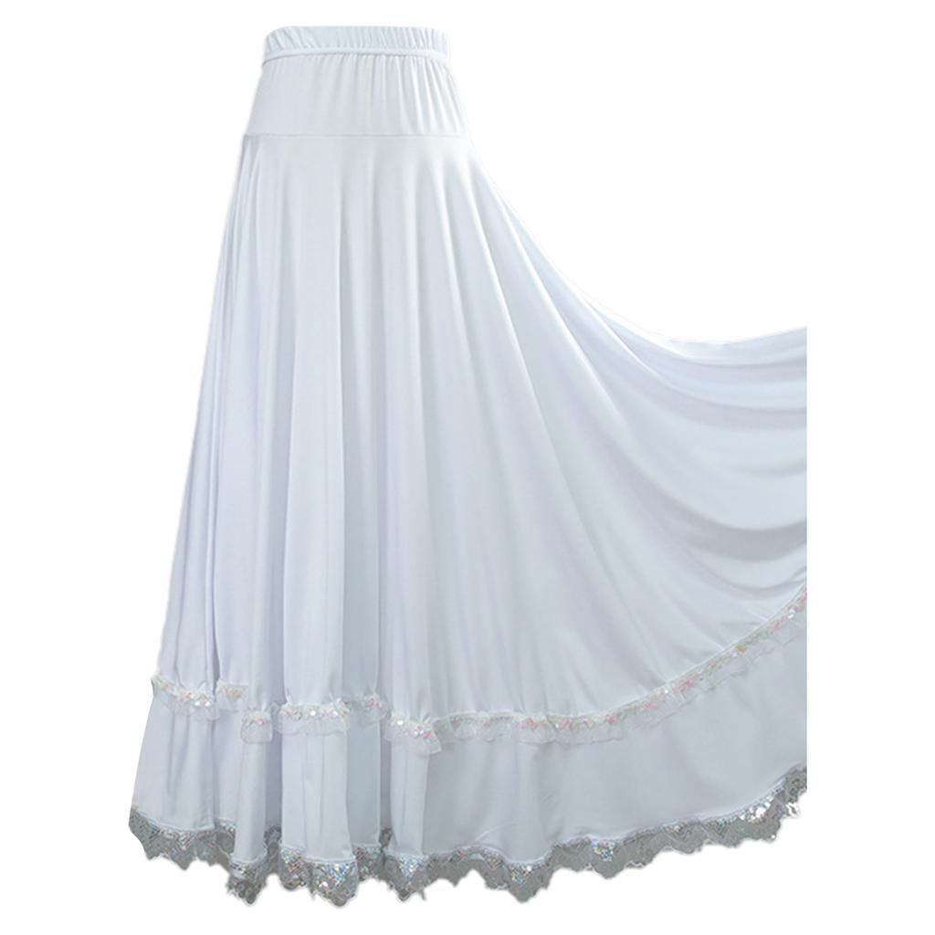 Gonna da ballo a ruota intera professionale per donna: Vita Alta Elastica con Bordino in Pizzo Arricciato per Quadriglia, Ballo da Sala & Flamenco