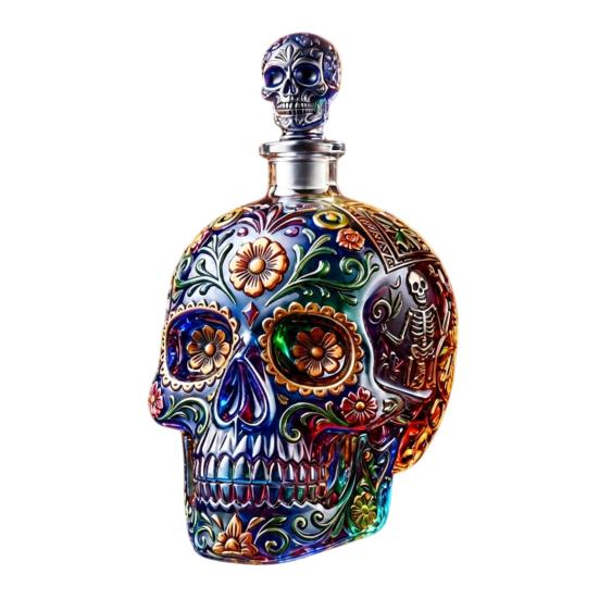 Decorative Glass for Home Bar Day of The Dead Wine Glass, with 3D Relief Painting, Hand-Painted Halloween Themed Gothic Skull Whiskey Cup, Parties And