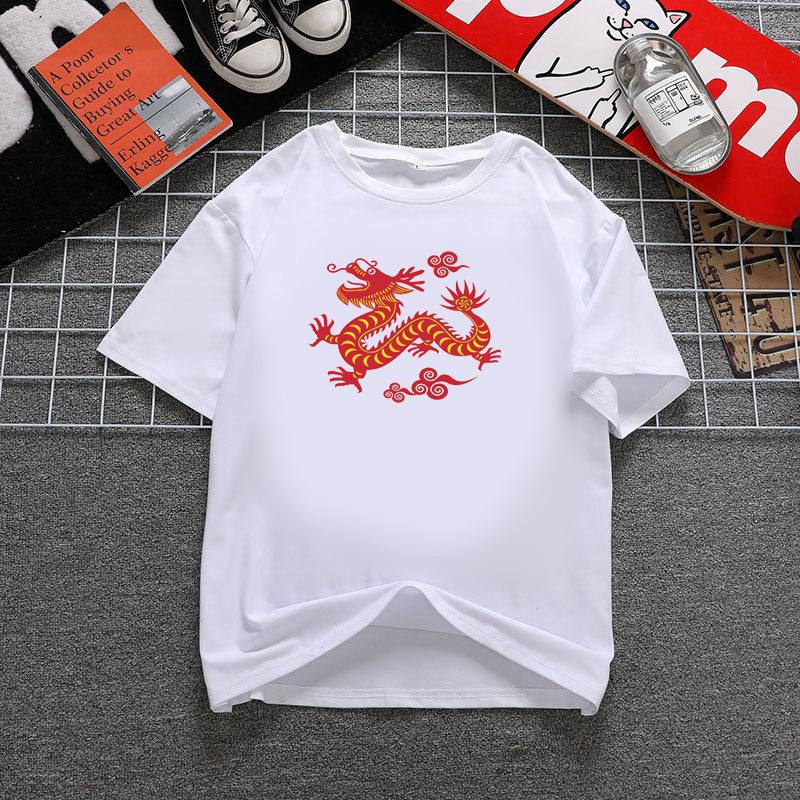 Fashion Dragon Printing Women Aesthetic T-Shirt Tops Summer Graphic Casual T-Shirt Women New Style White Women's Clothes