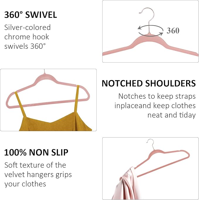 100-pack Premium Velvet Hangers Non-slip Space-saving with 12 Clips 2 Tie Racks Heavy-duty Pink Suit Clothes Hangers
