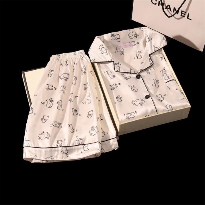 

Пижамные комплекты с принтом кролика для женщин, летние пижамы в корейском стиле из 2 предметов, ночная одежда для сна, милый домашний костюм для студентов 2XL