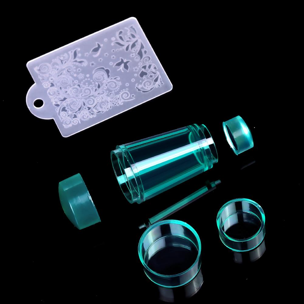 

YIKOOLIN Двойной прозрачный штамп для ногтей со скребком Набор для штамповки ногтей Аксессуары для дизайна ногтей Силиконовый штамп Маникюрные инструменты зелёный