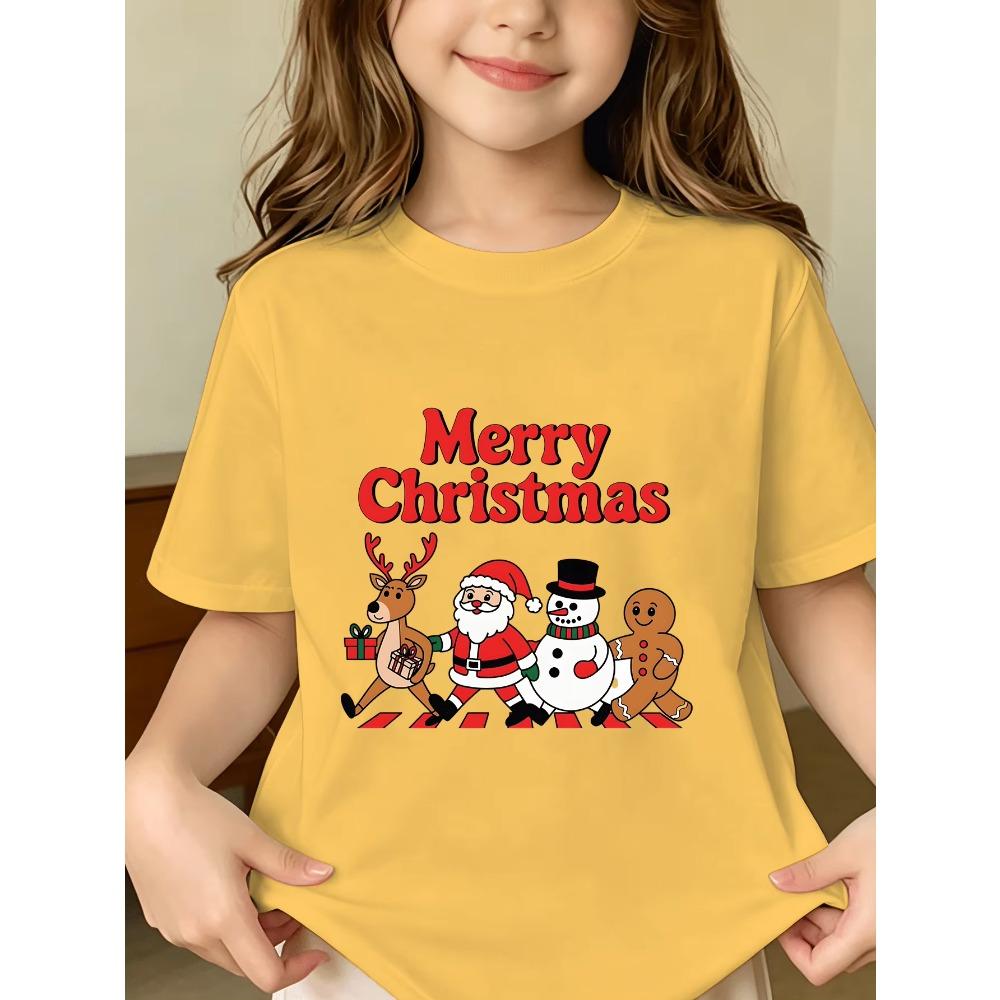 Kids Boys Girls T Shirt Merry Christmas Santa Reindeer Snowman Print Short Sleeve Tee Family Matching Holiday Parent Child Tops