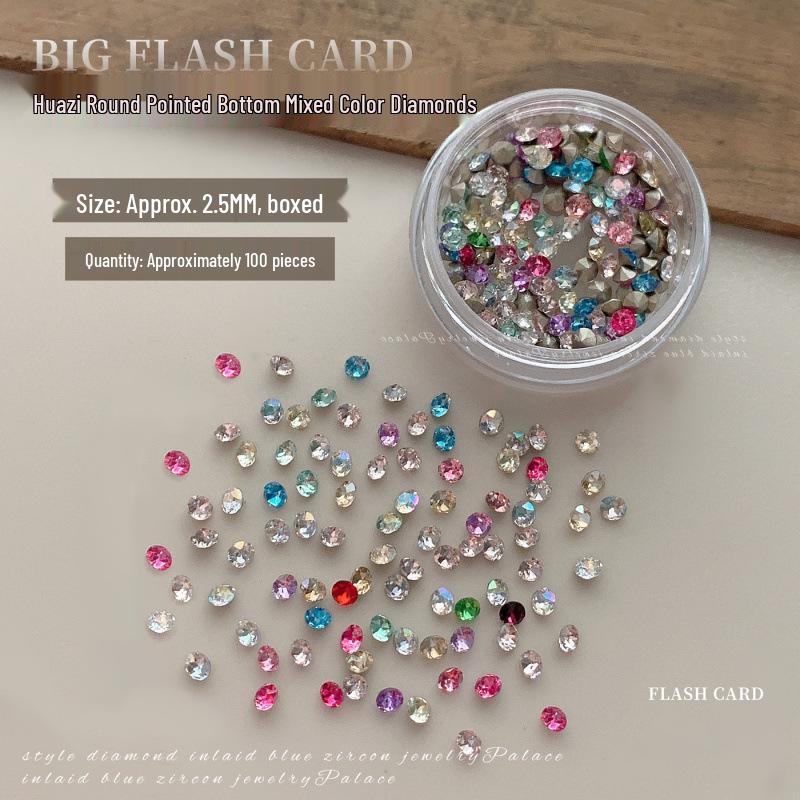 33-Cut Colored Pointed Rhinestones for Nail Art - Dazzling Multi-Faceted Round Stones, Ideal for DIY Filling and Stacking.