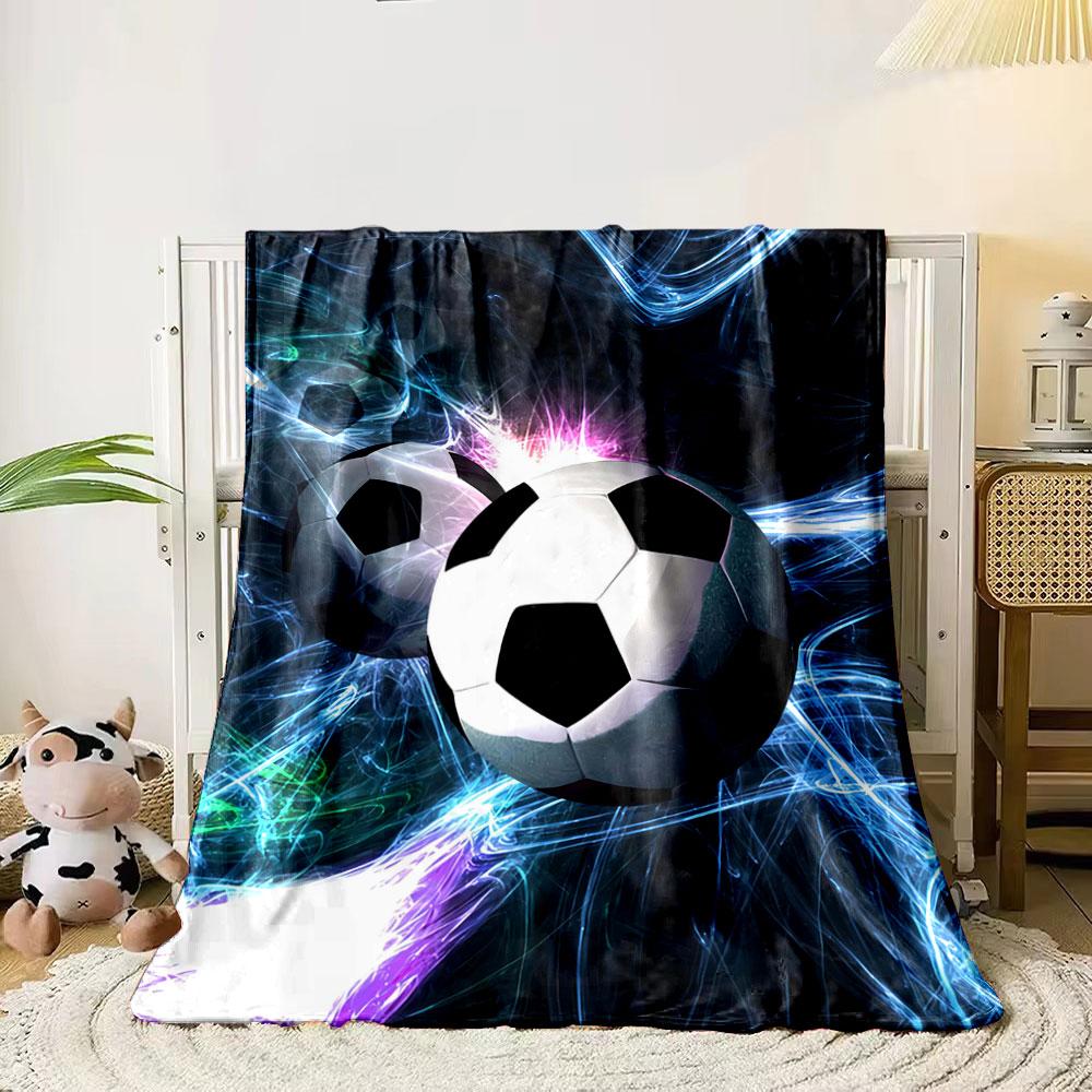 Soccer Balls with Black and White Patterns On Bright Swirling Neon Lines. for All Seasons Blanket Lunch Break Throw Gift