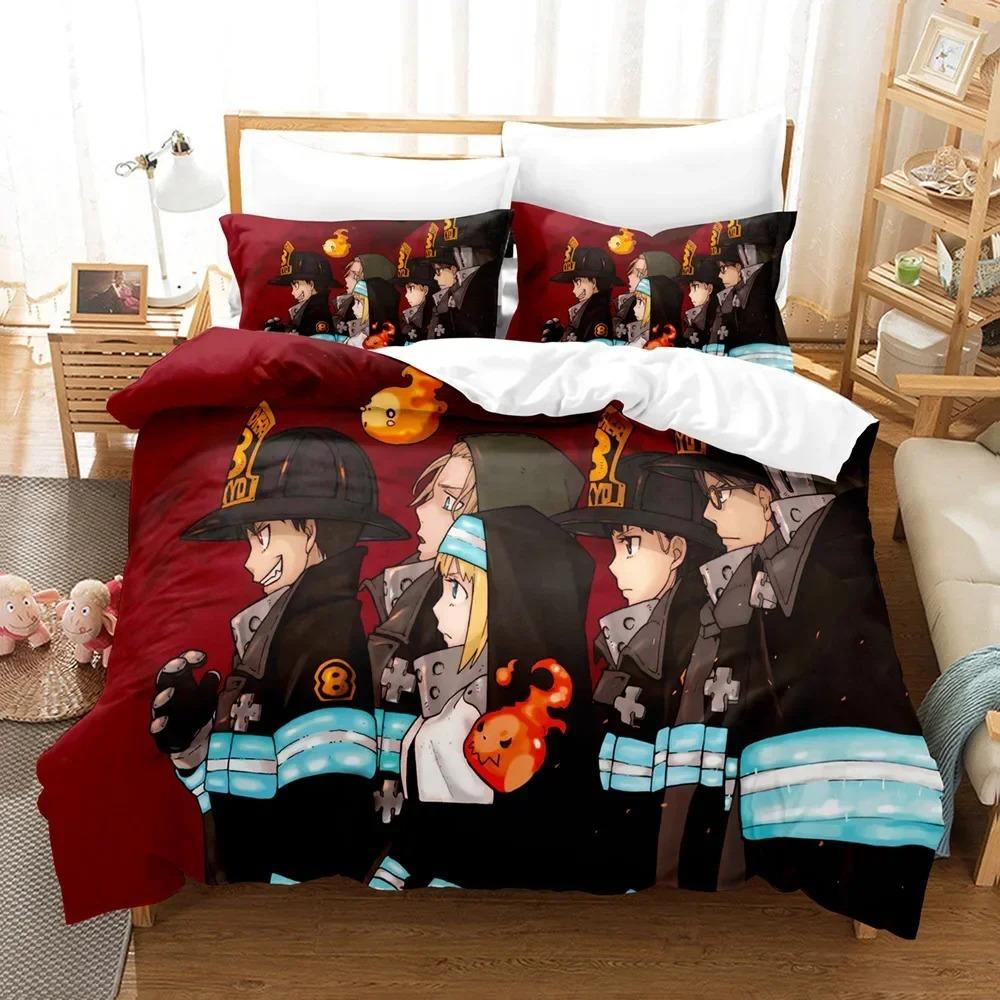 Comforter Fire Force Bedding Set Twin Full Queen King Size Anime Bed Set Aldult Kid Bedroom Decor Gift