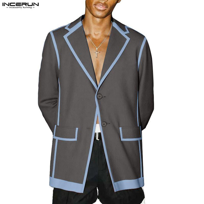 INCERUN Spring Men Lapel Neck Long Sleeve Stitching Button Thin Blazer Coats